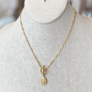 Gold Toggle Necklace with Antique Medal