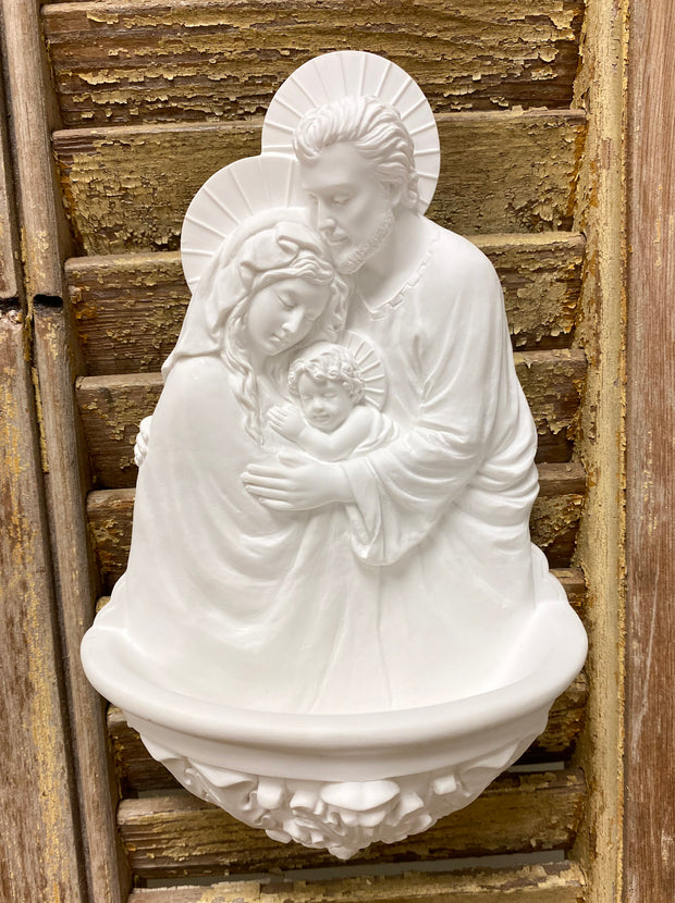 Holy Family Font, White, 9inches Holy Water Font Crossroads Collective