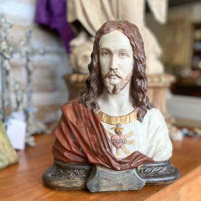 Antique Sacred Heart of Jesus Bust Handpainted