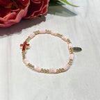 Child Size Gold Side Cross Stretch Beaded Bracelet (3) Colors