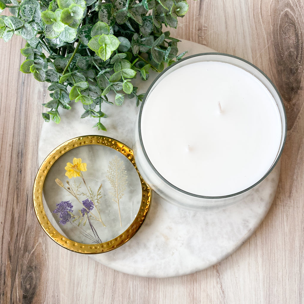 Little Flower Roman Lavender Pressed Floral Candle-Large