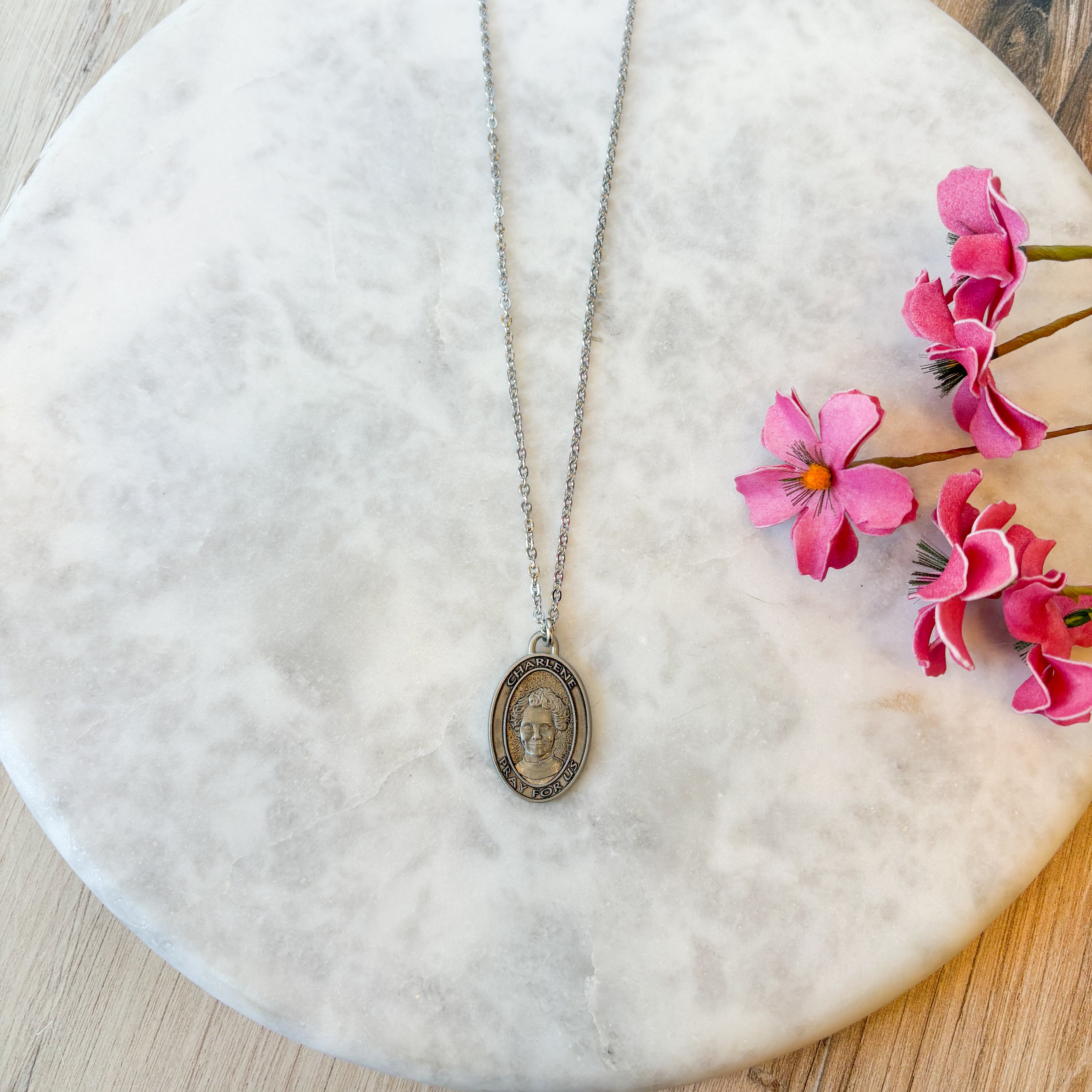 Charlene Richard Pewter Antiqued Pendant on Stainless Steel Chain Length 24