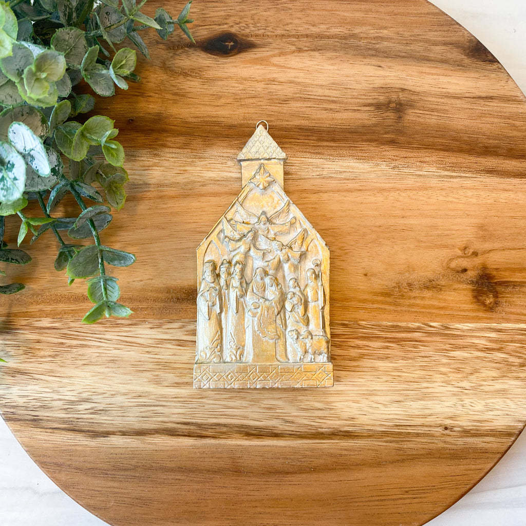 Gold Leaf Nativity Ornament - 2 Styles - Church, Stable