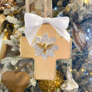 Gold Leaf Cross with Holy Spirit Ornament