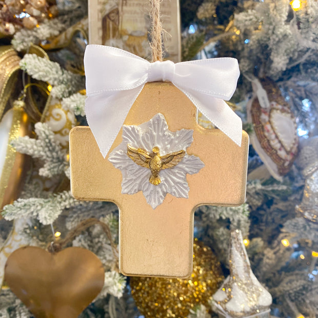 Gold Leaf Cross with Holy Spirit Ornament