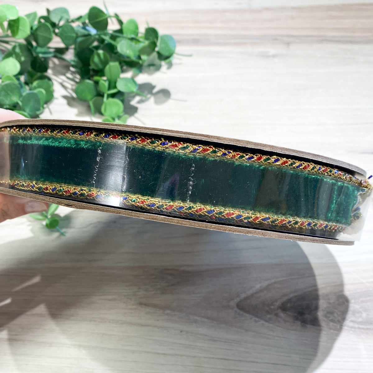 Emerald Green Velvet Ribbon, Braided Trim (red, green, blue) 1" x 10yds