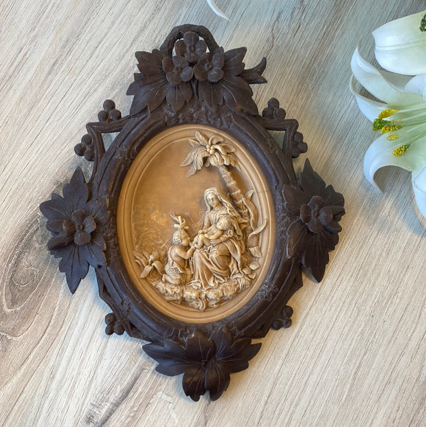Rare Antique Belgium Black Forest Hand-Carved Relief (pair)