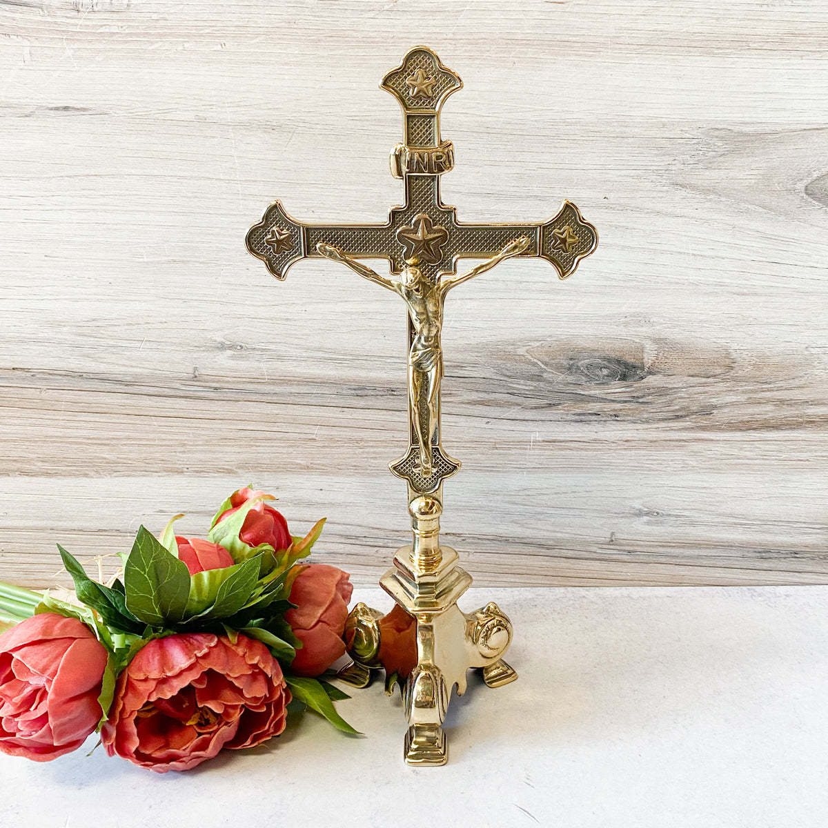 Standing Crucifix in Shiny Brass 13"