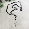 4mm Oval Black Wood Bead Communion Rosary with Crucifix and Chalice Center Boxed
