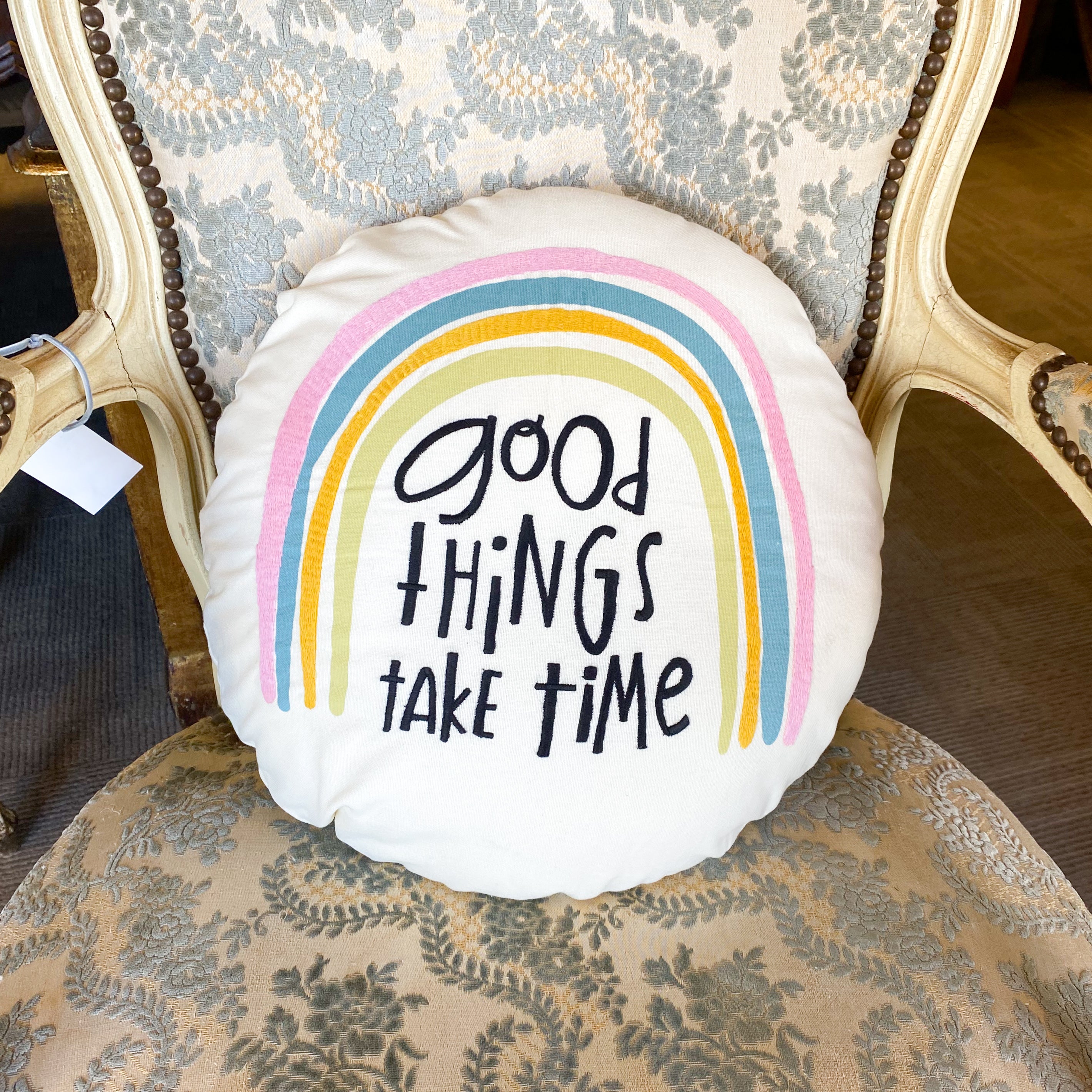 Cotton 16" Round Embroidered Pillows