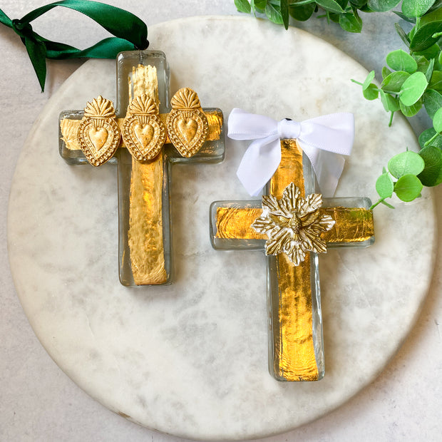"Transparent Grace" Glass Gilded Hearts