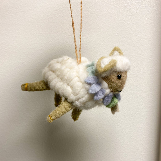 4"H Handmade Wool Felt Sheep Ornament w Scarf