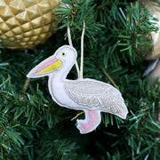 Pelican Beaded Ornament   White   4.5x3.5