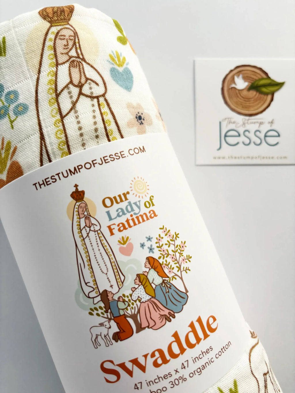 Our Lady of Fatima Muslin Deluxe Swaddle I Catholic Gift 