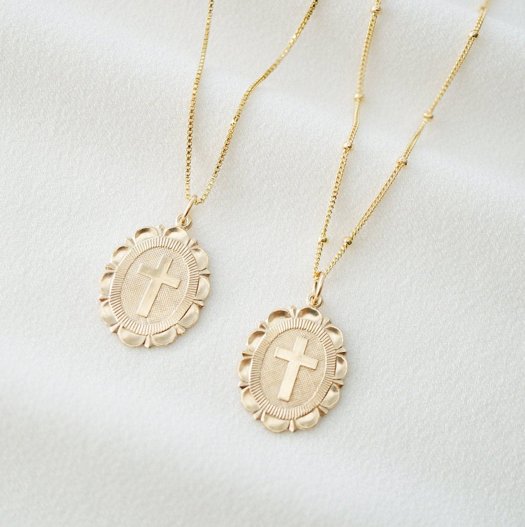 Cross Coin Medallion Necklace (Monet) in 14K Gold Fill
