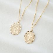 Cross Coin Medallion Necklace (Monet) in 14K Gold Fill