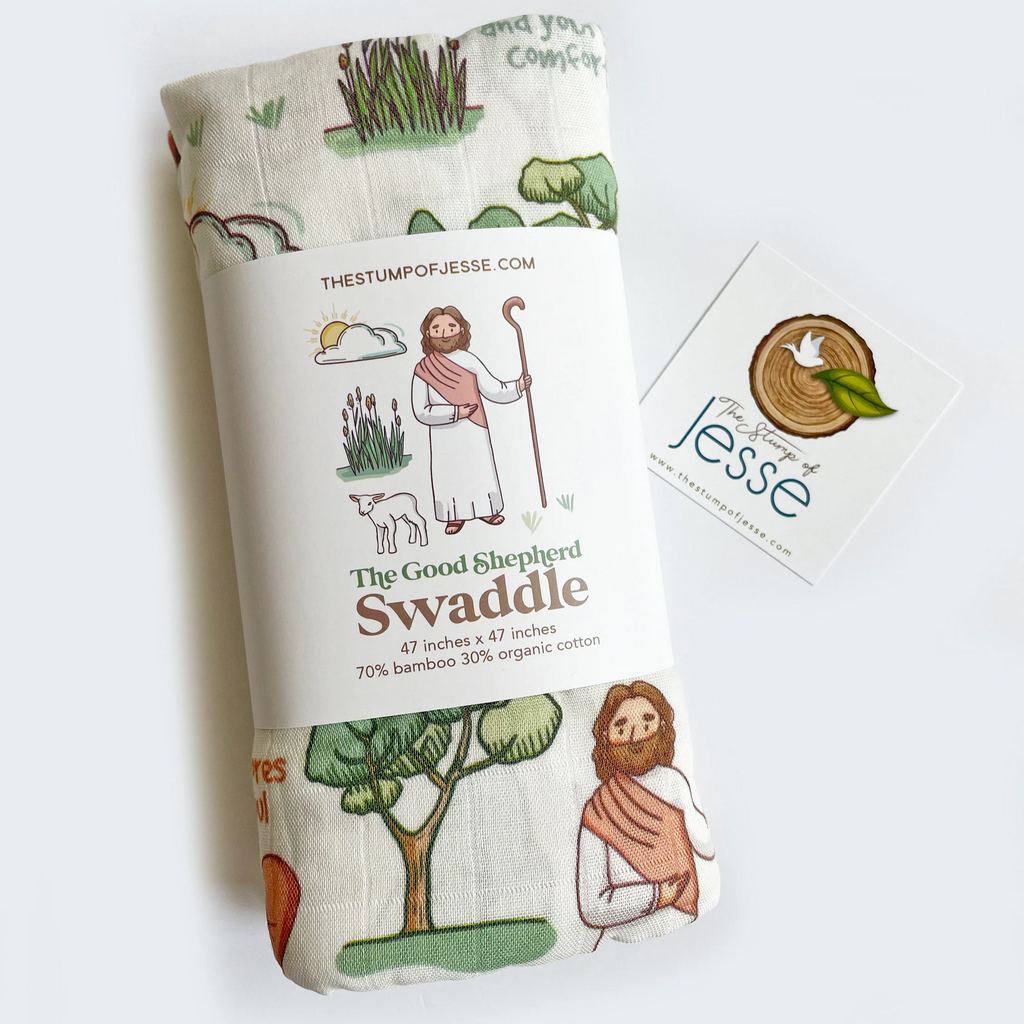 The Good Shepherd Muslin Deluxe Swaddle I Catholic Gift