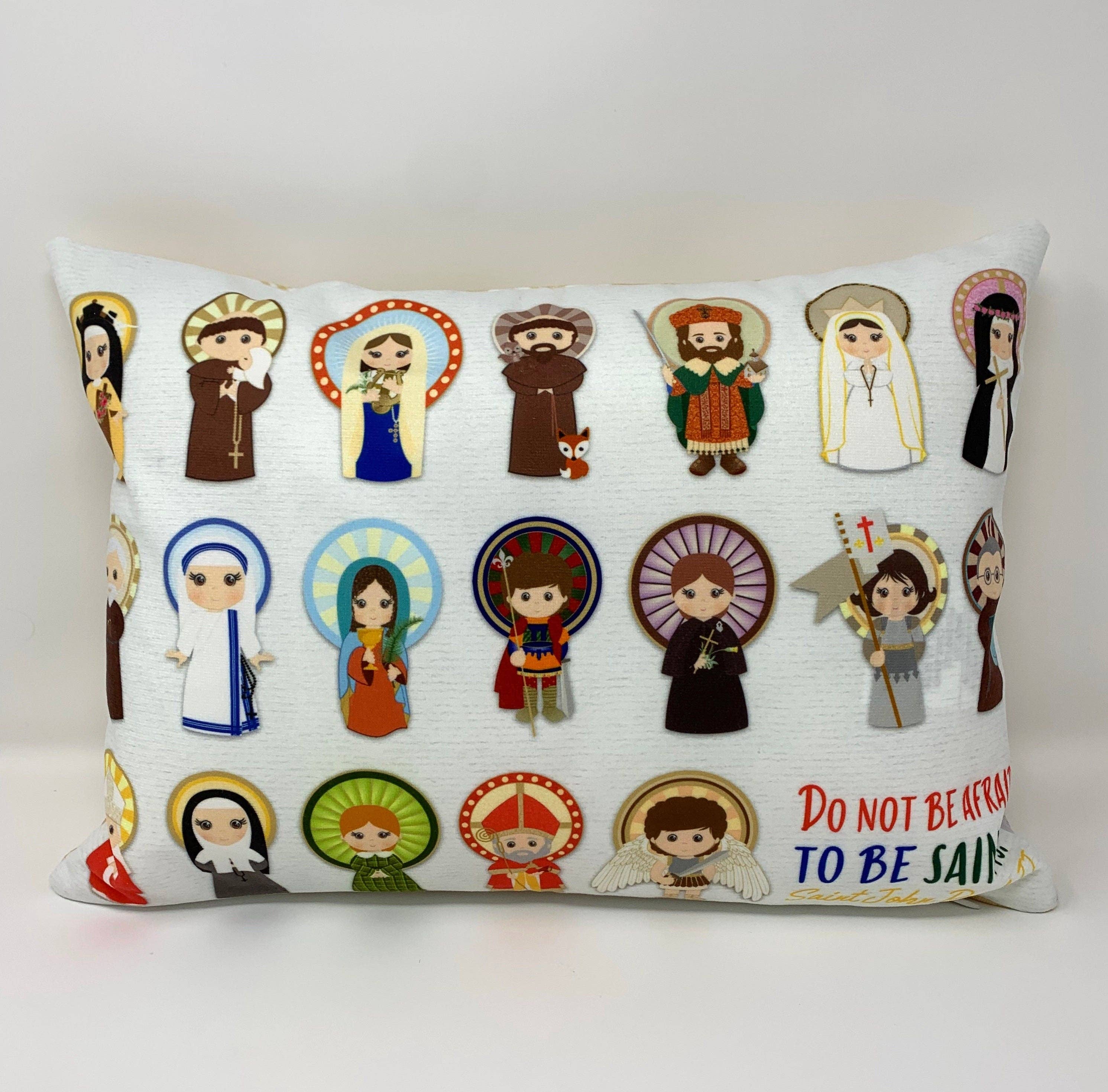 Do not be afraid to be Saints Catholic Saints pillow. Baptism Gift. Mother Teresa, Hail Mary, St. Michael Pillow. Catholic First Communion