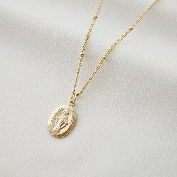 Blessed Mother Virgin Mary Religious 14K Gold fill Necklace