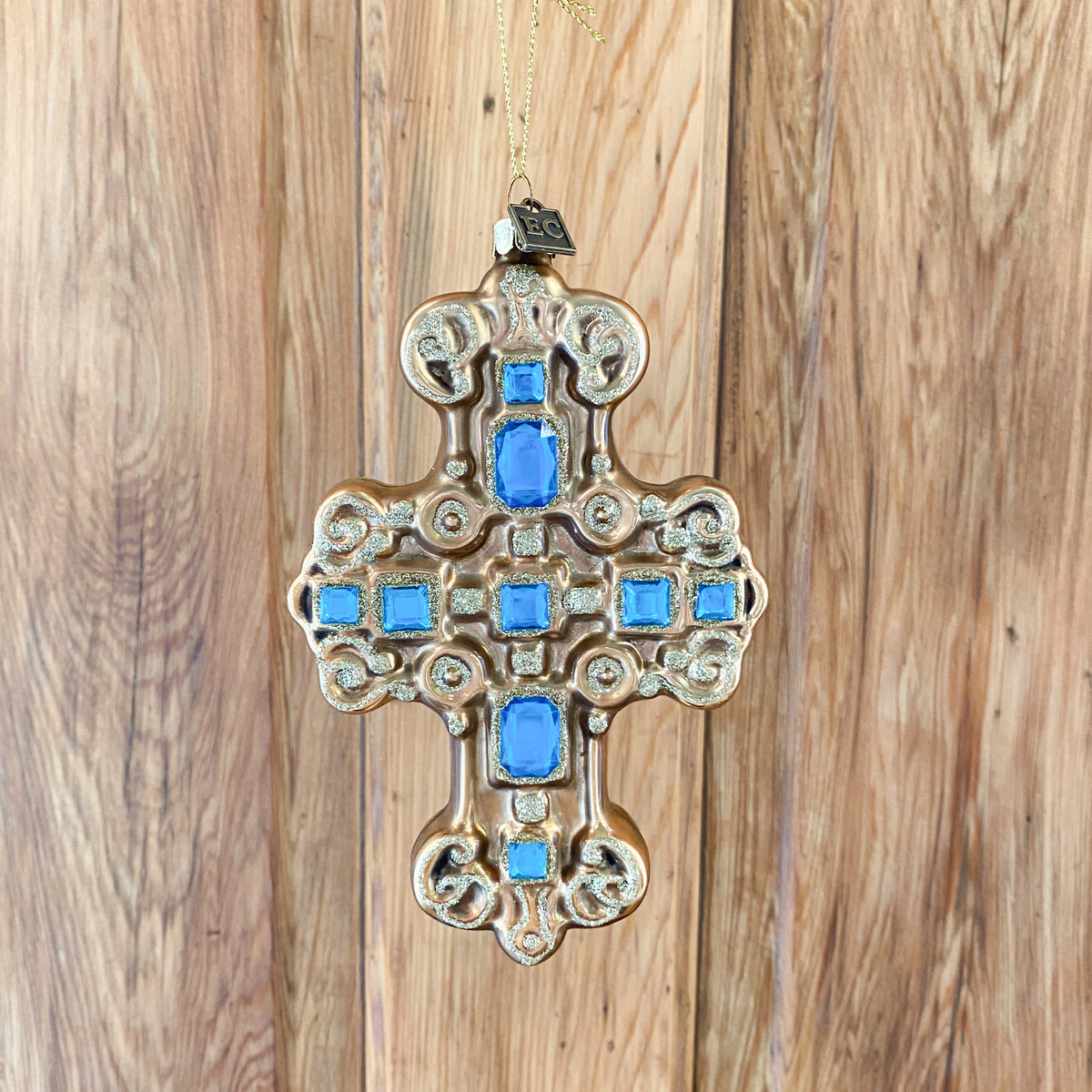 Blue Jeweled Cross Ornament