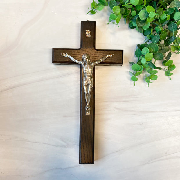 12" Palissander Wood Crucifix with an Antiqued Silver Corpus