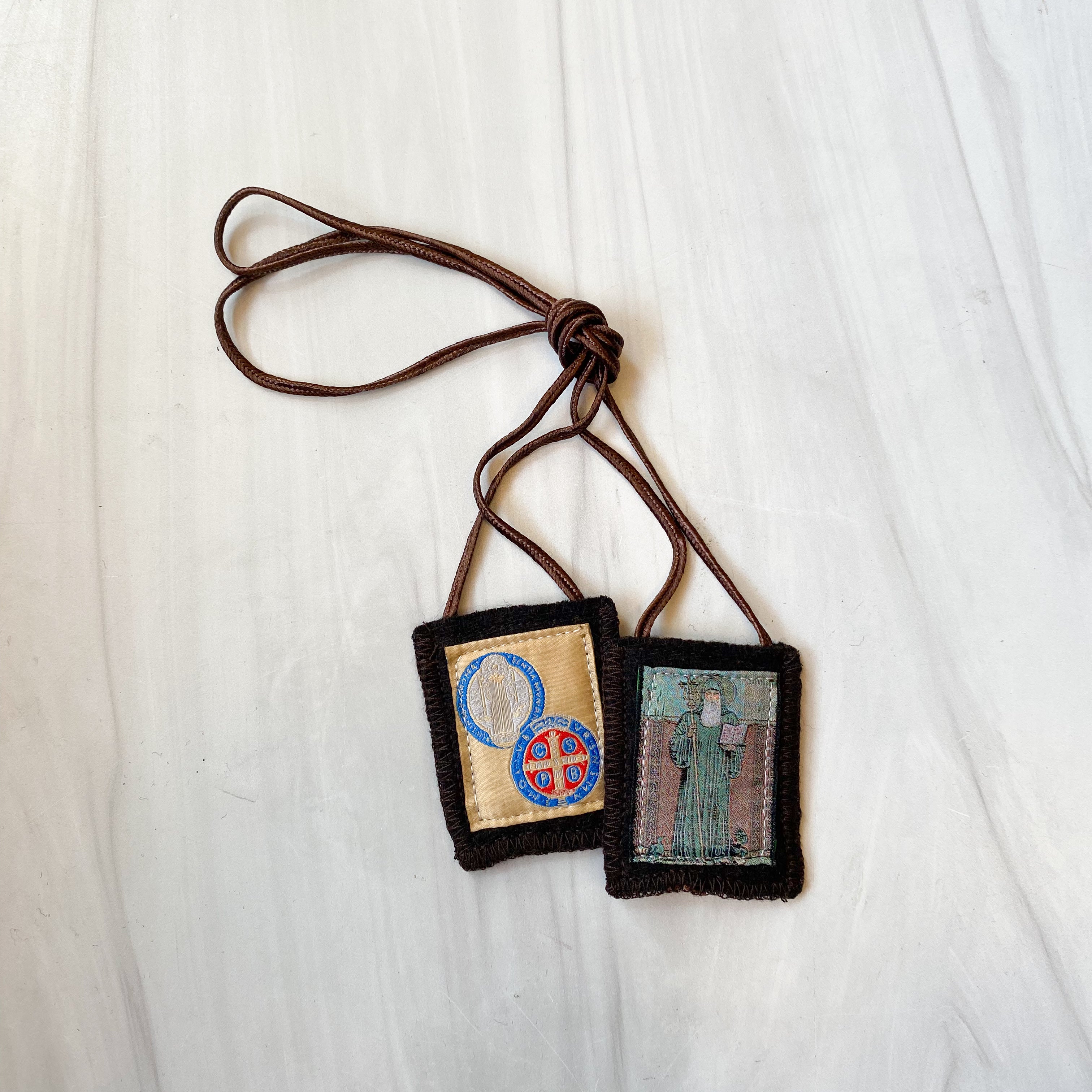 1 3/4" x 2" St. Benedict Brown Woven Scapular