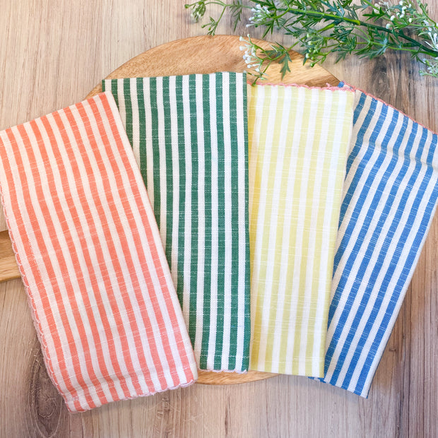 Woven Cotton Napkins with Stitched Colored Edge, Set of 4