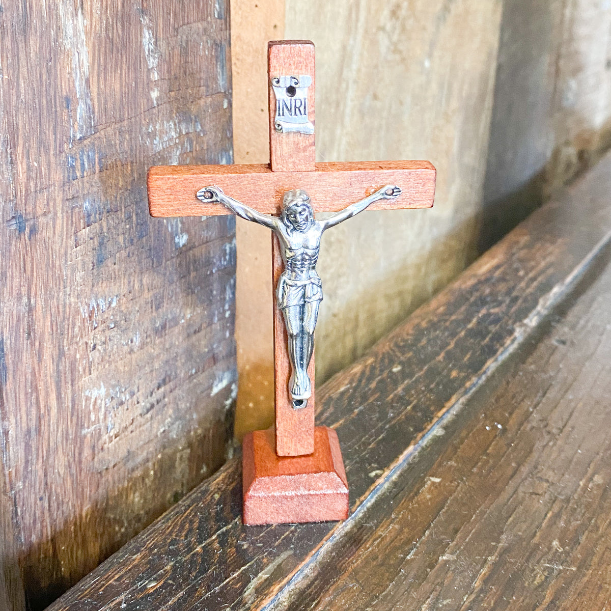 4" Wooden Standing Crucifix