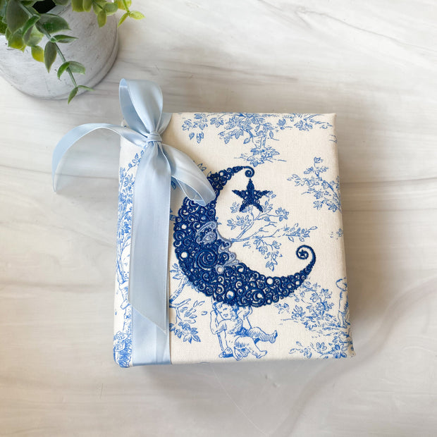 Small Blue Toile Album w Crescent Moon
