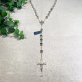 Tulip Capped Amethyst Glass Bead Rosary, Boxed