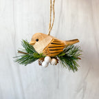 Wood Cardinal on Branch Ornament