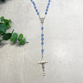 Sapphire Glass Bead Rosary with Deluxe Center and Crucifix