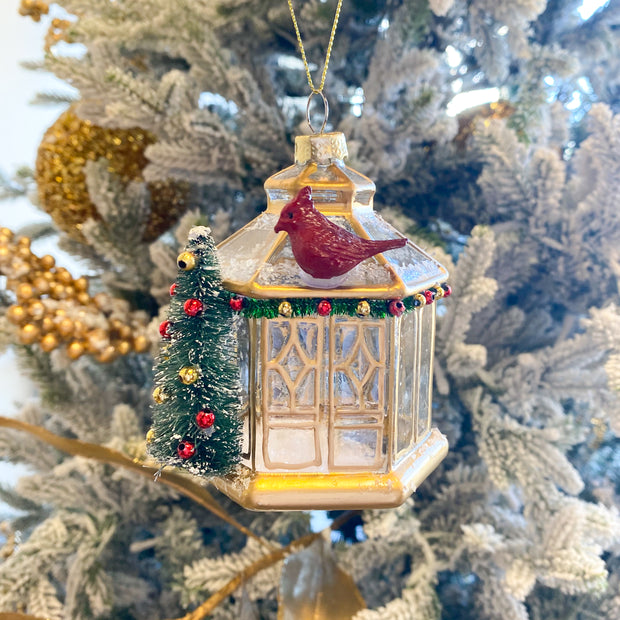 4 Inch Glass Gazebo w/ Bottle Brush Tree & Bird Ornament
