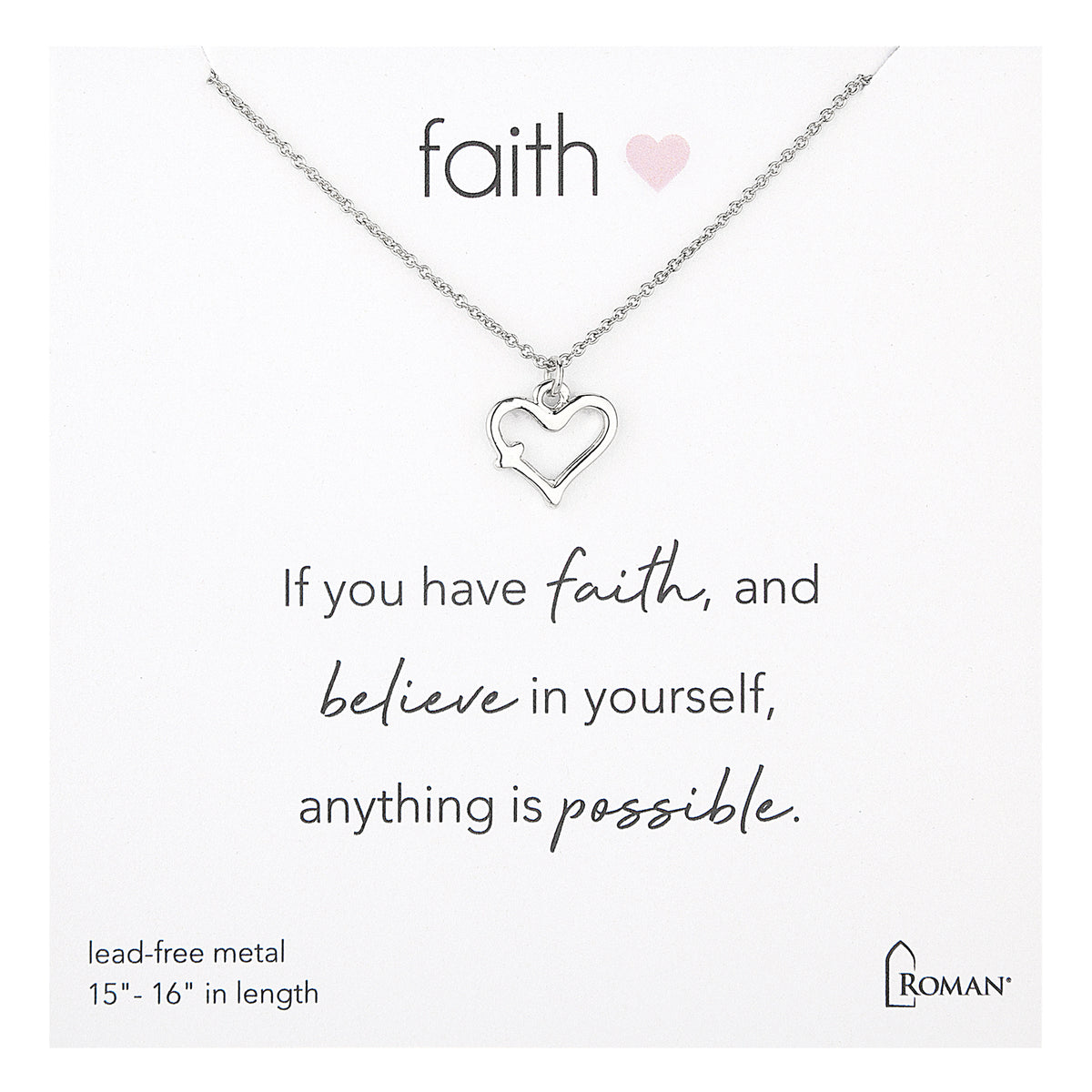 15"-16"L Silver Heart Necklace