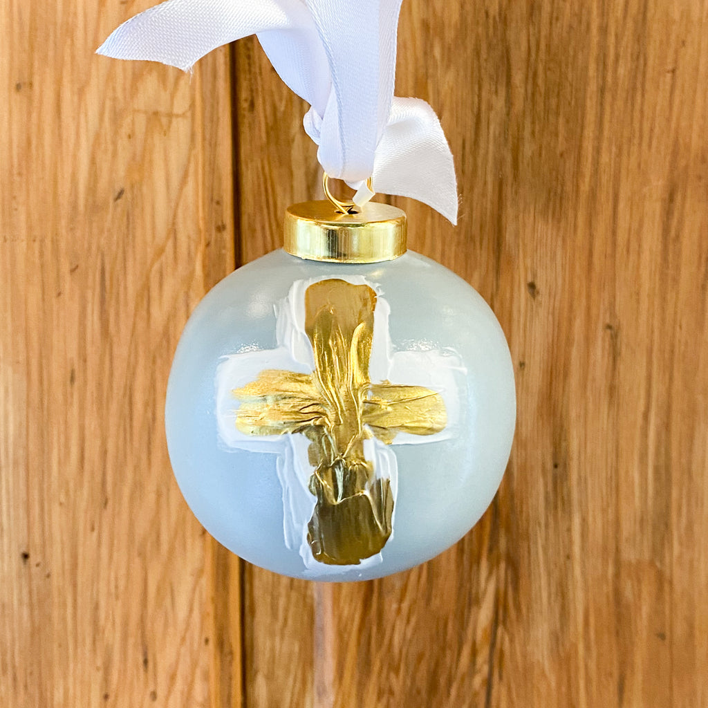 Round Christmas Ball Ornament w/Cross, Asst