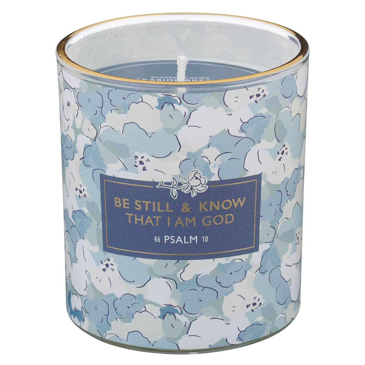 Glass Candle Blue/White Be Still & Know Ps. 46:10