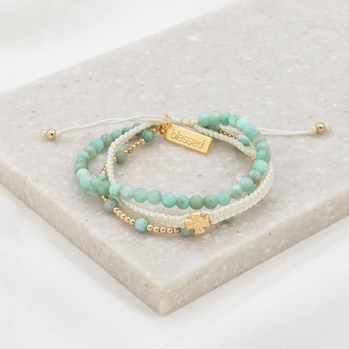 Be Still 3 Row Bracelet Gold/Ivory/Amazonite