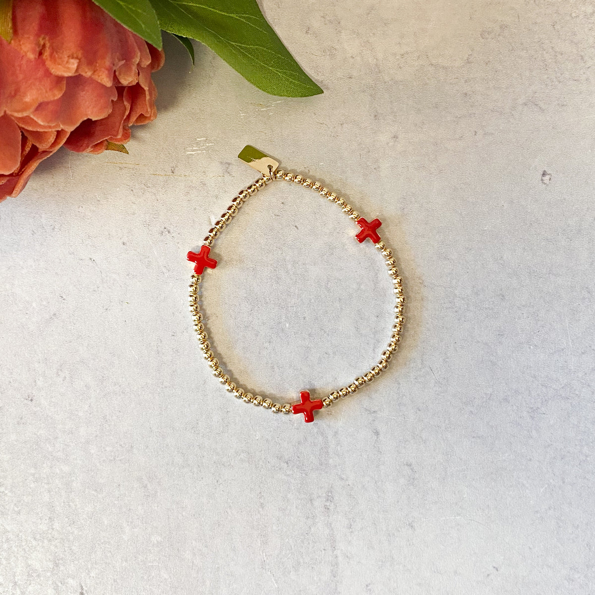 7"L Enamel Cross Gold Bracelet (Assorted Cross Colors)