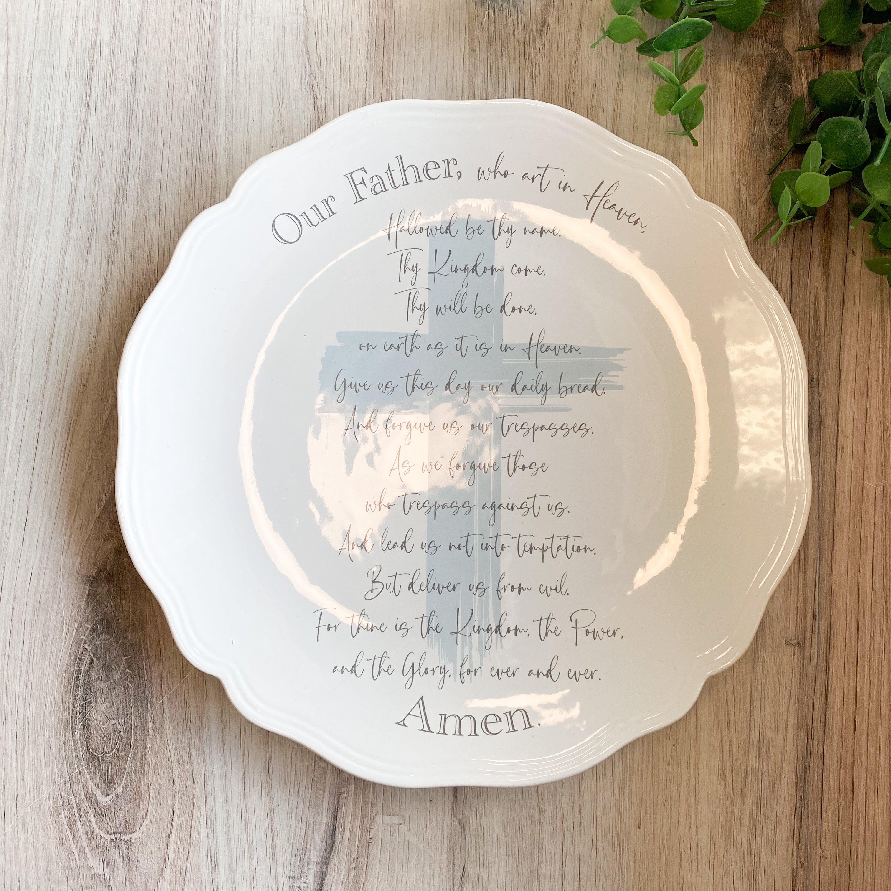 Lords Prayer Round Platter   White/Ice/Gray   11.5"