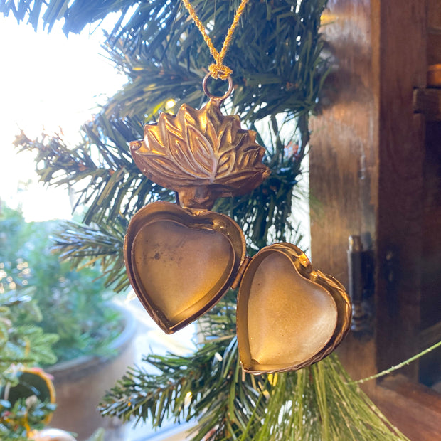 3-1/2"H Embossed Metal Sacred Heart Locket Ornament