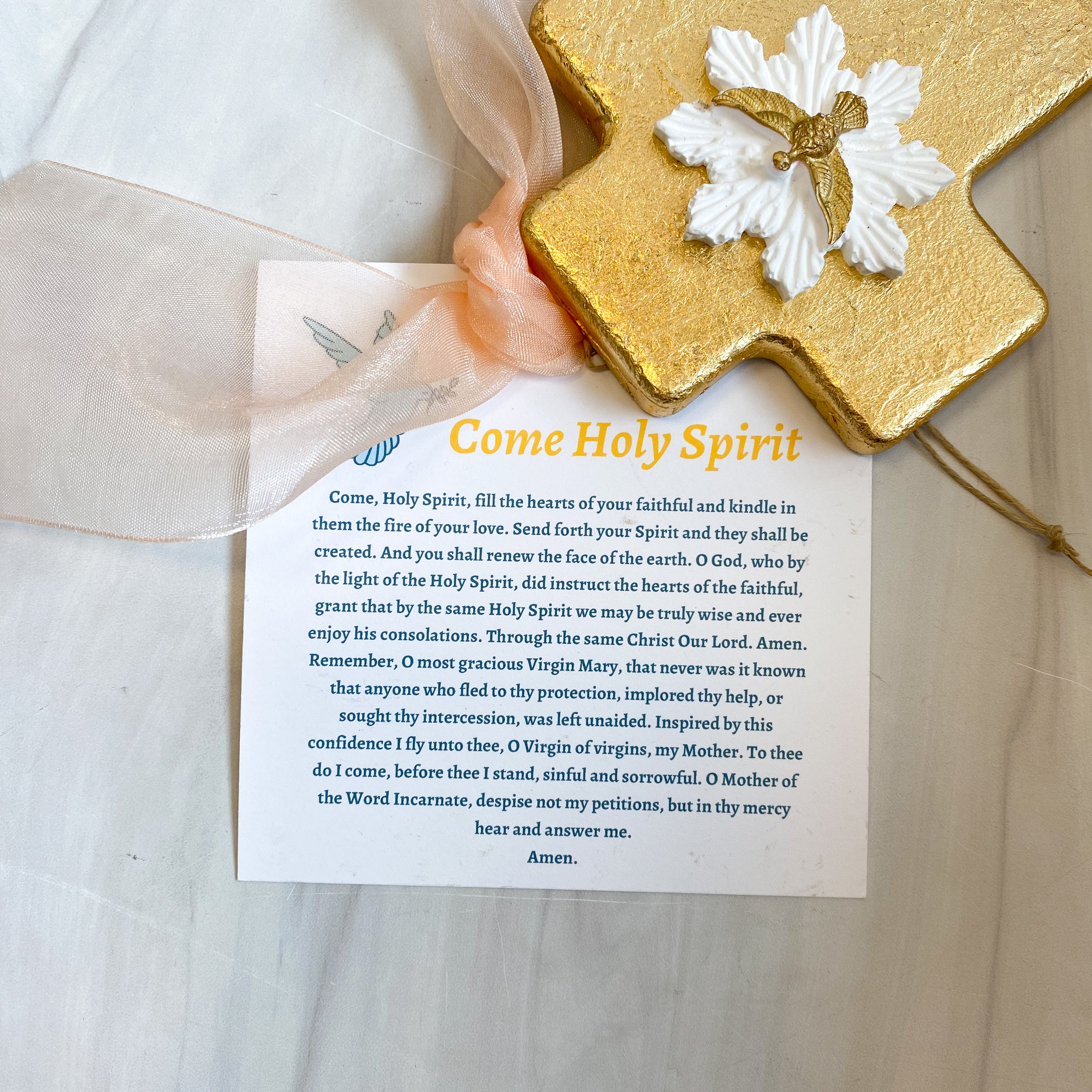 Gold Leaf Cross with Holy Spirit Ornament