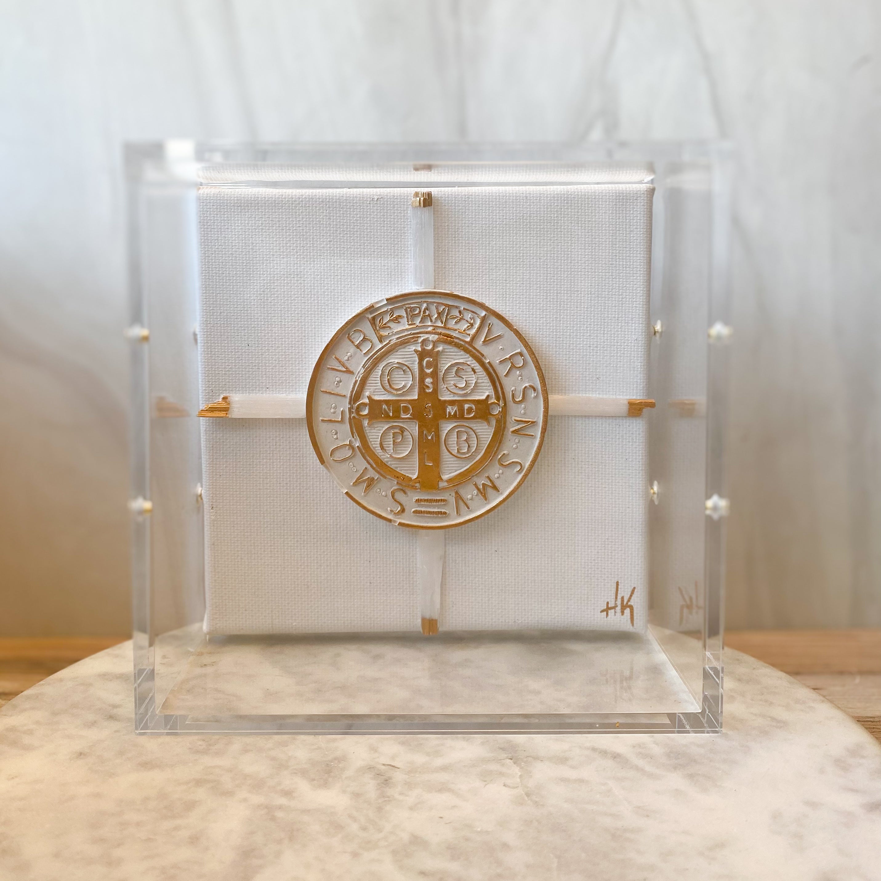 Benedict Metal Cross Selenite Art