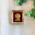 Antique French Gold Madonna piece on velvet in Gold Frame