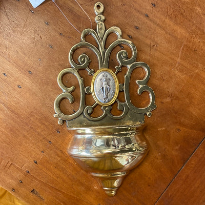 Holy Water Font with Pewter Style/Gold Miraculous Medal 7.75"