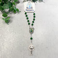 Round Shamrock Green Glass Bead Auto Rosary
