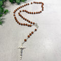 Brown Carved Wood Bead Rosary, Boxed