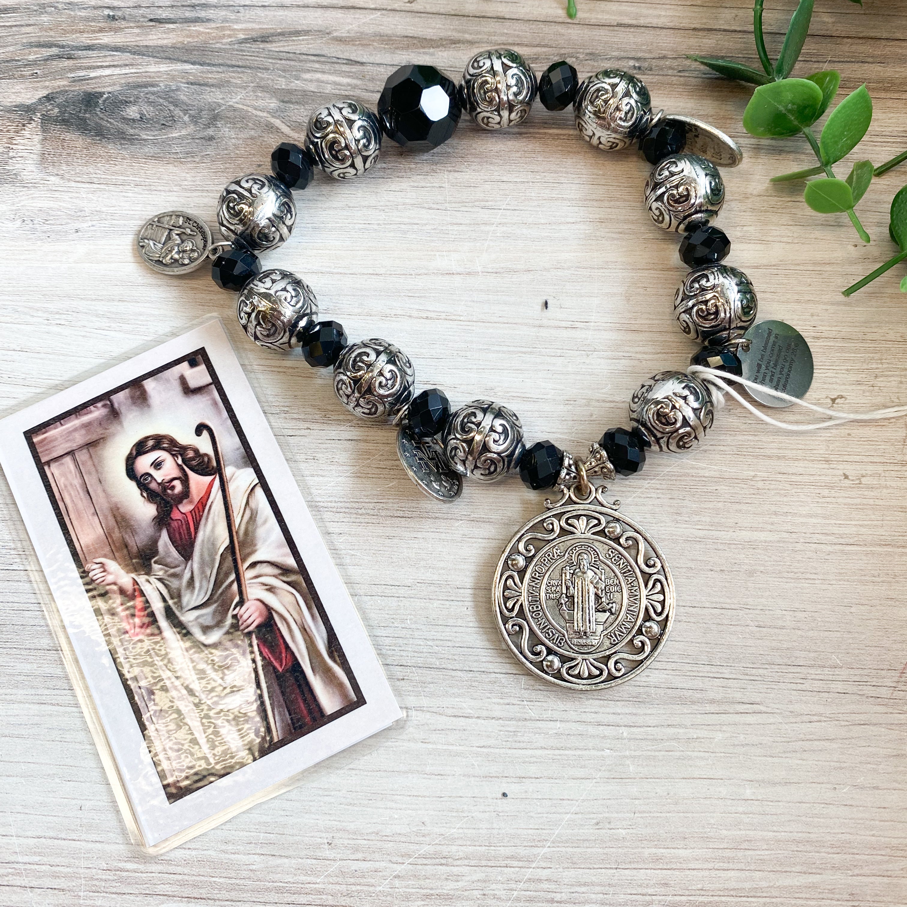 DB24022- Door Blessing - Black, Silver St. Benedict