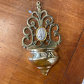 Holy Water Font with Pewter Style/Gold Our Lady of Lourdes Medal 7.75"