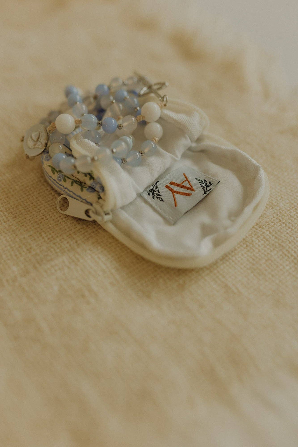 Blue Floral Rosary Pouch