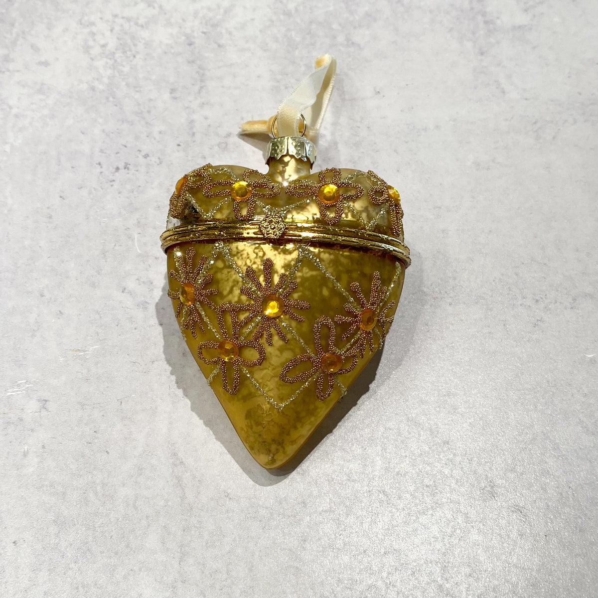 Bejeweled Heart Locket Ornament, Glass - Gold